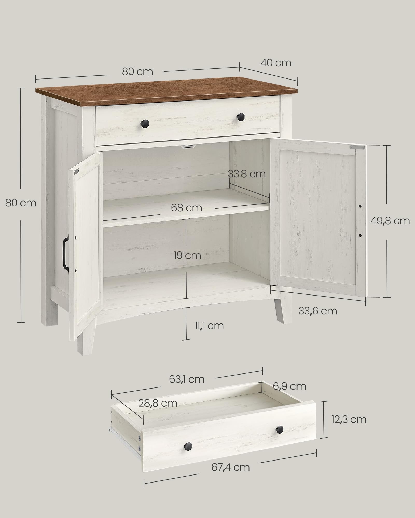 Buffet, Meuble de Rangement avec Tiroir, Meuble de Cuisine, avec Portes, Étagère Réglable