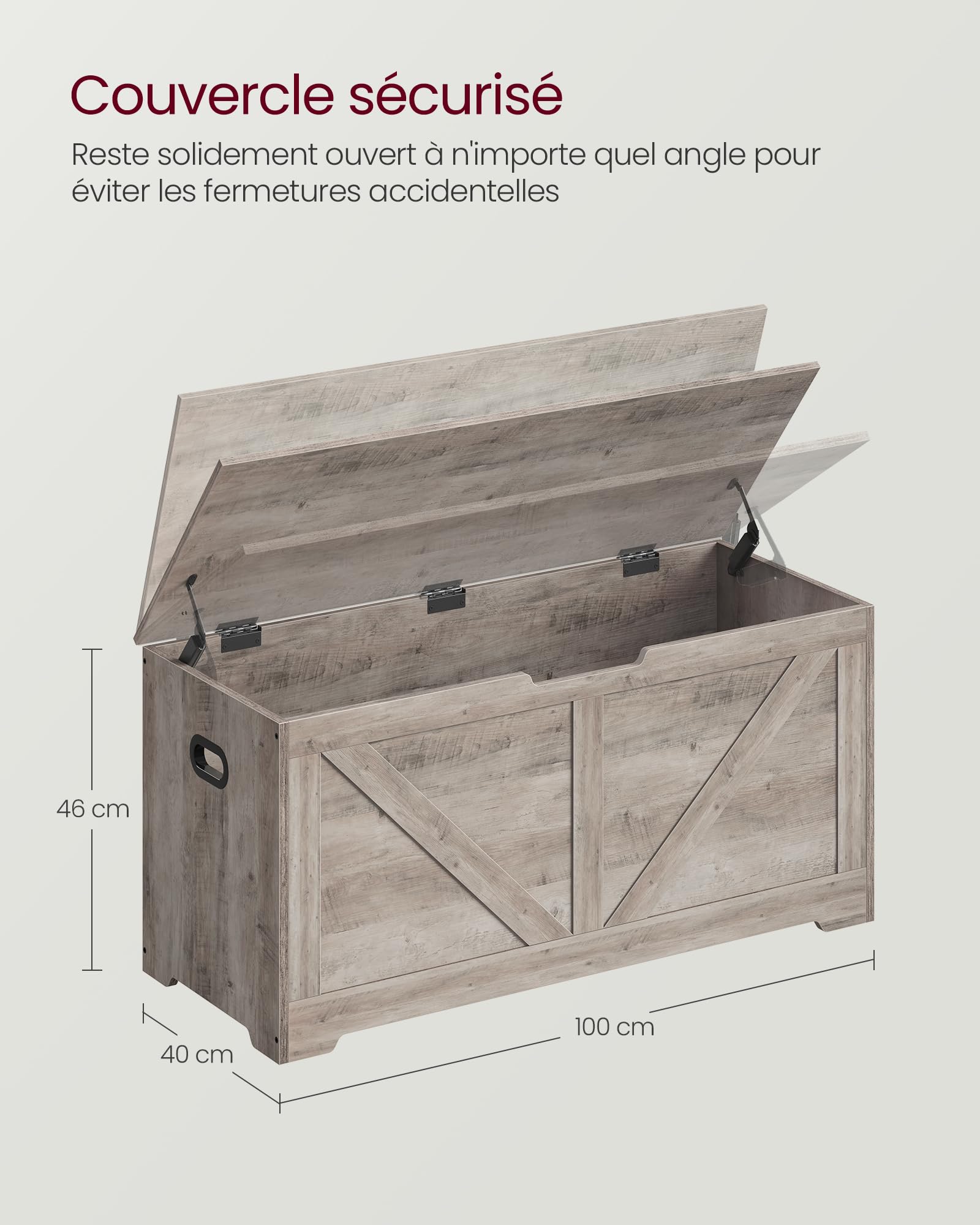 Coffre de Rangement, Banc Chaussures, Meuble Entrée, avec 2 Charnières de Sécurité