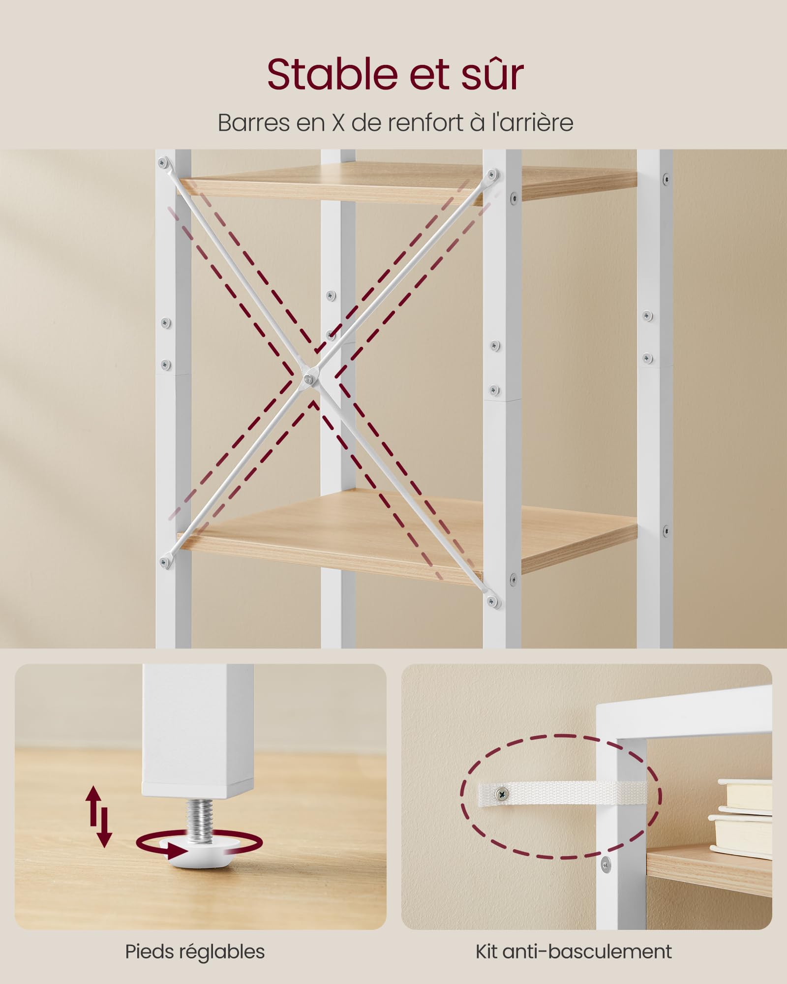 Étagère Haute à 6 Niveaux, bibliothèque avec Cadre en Acier