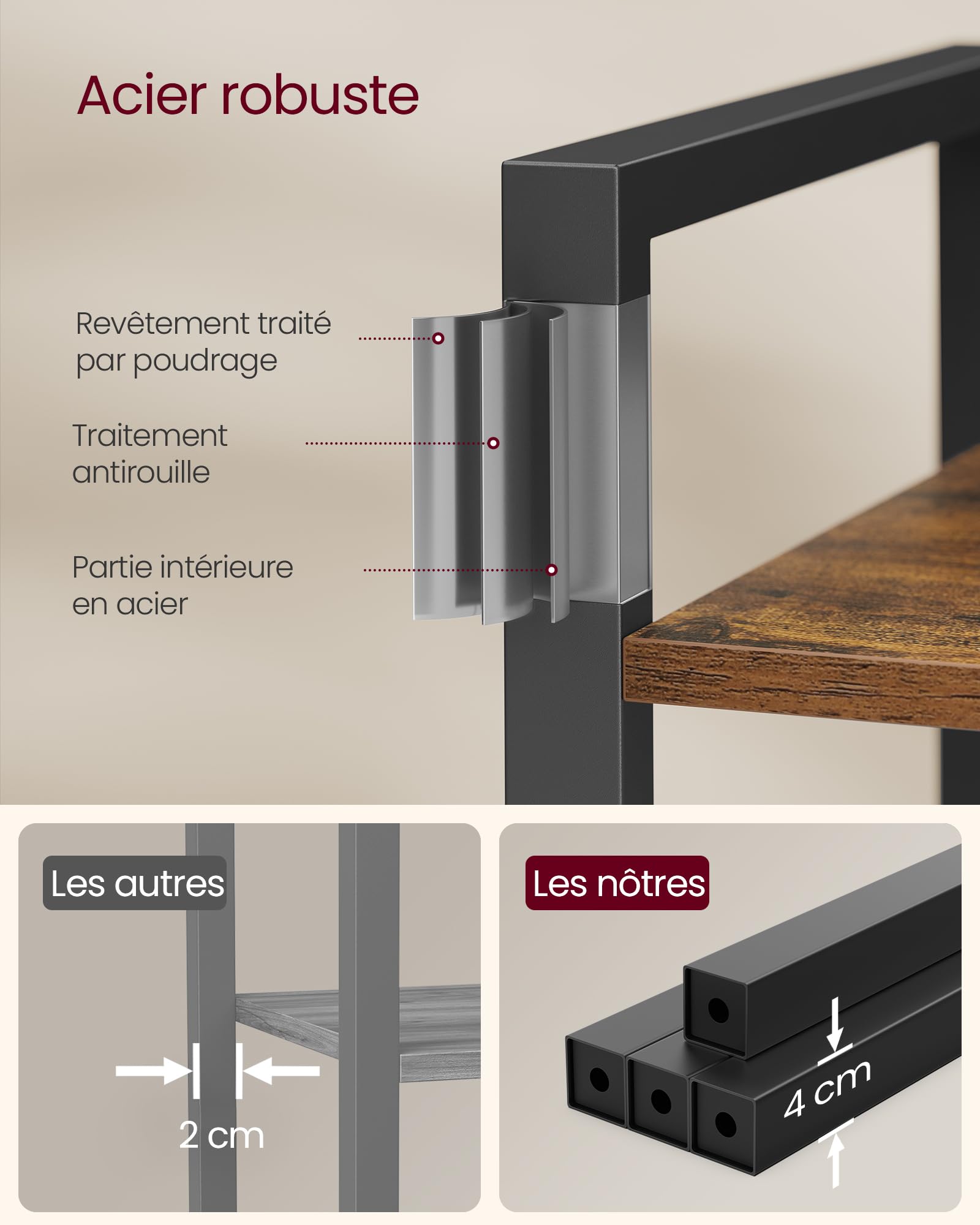 Étagère Haute à 6 Niveaux, bibliothèque avec Cadre en Acier