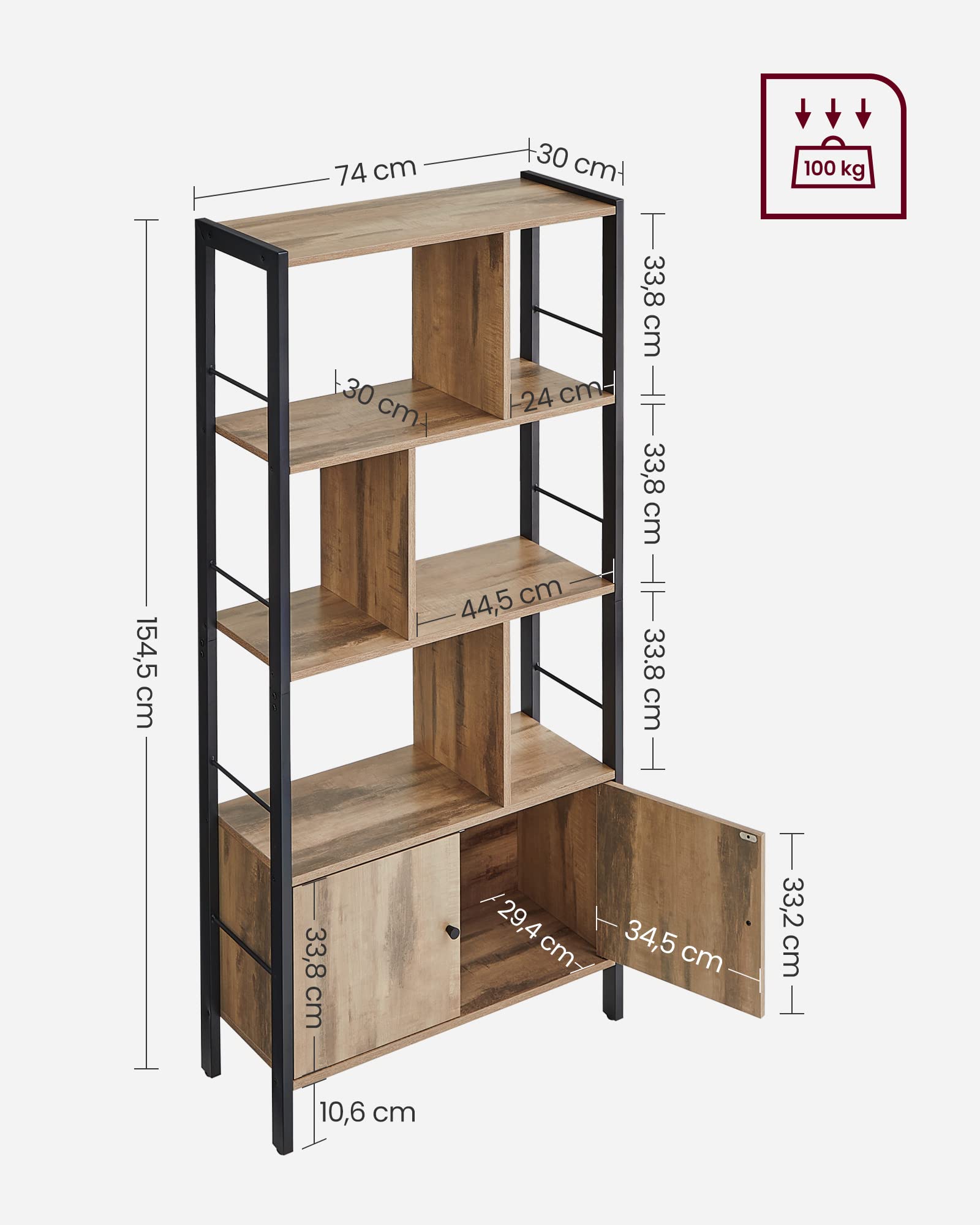 Étagère, Bibliothèque à 4 Niveaux, Meuble de Rangement