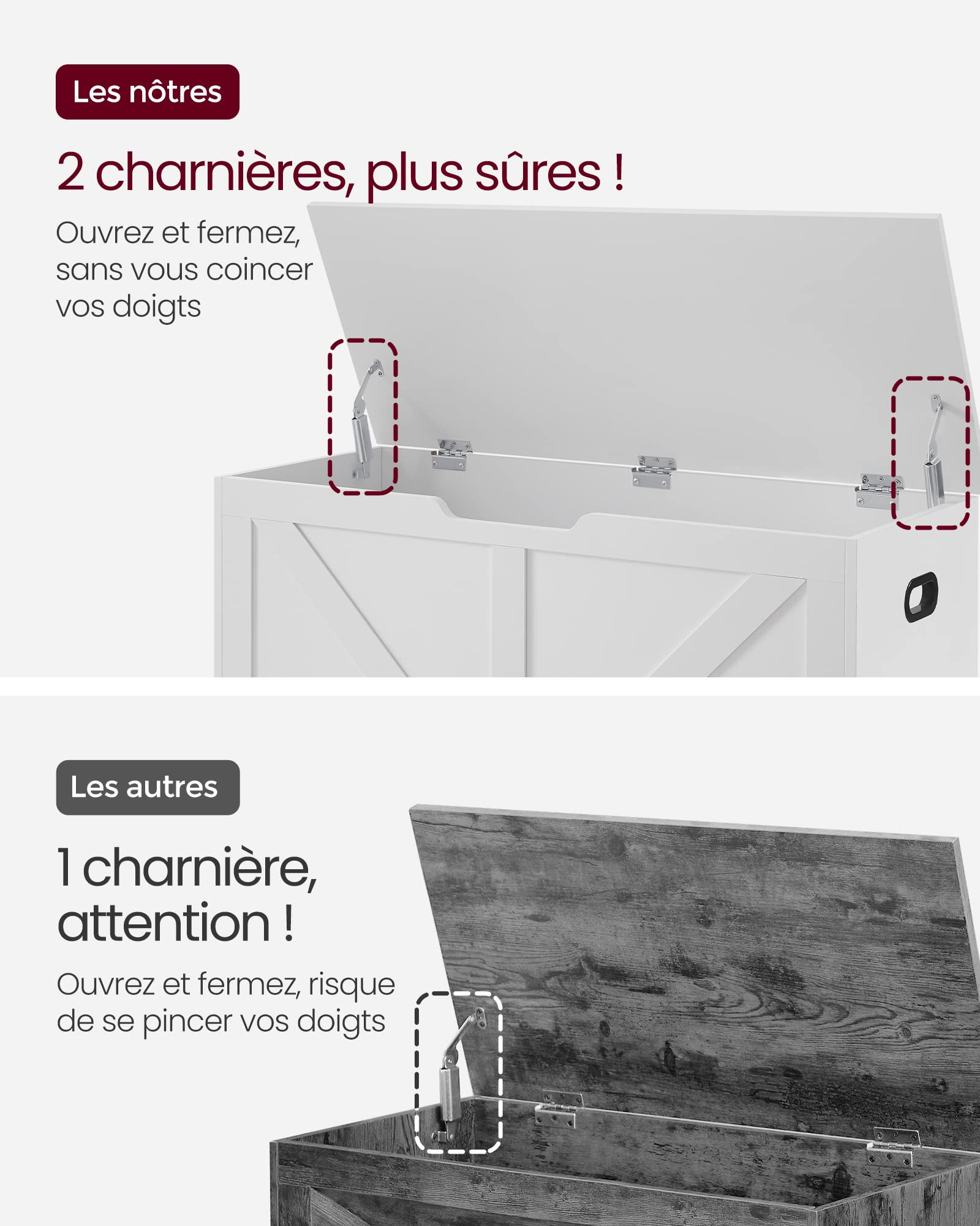 Coffre de Rangement, Banc Chaussures, Meuble Entrée, avec 2 Charnières de Sécurité