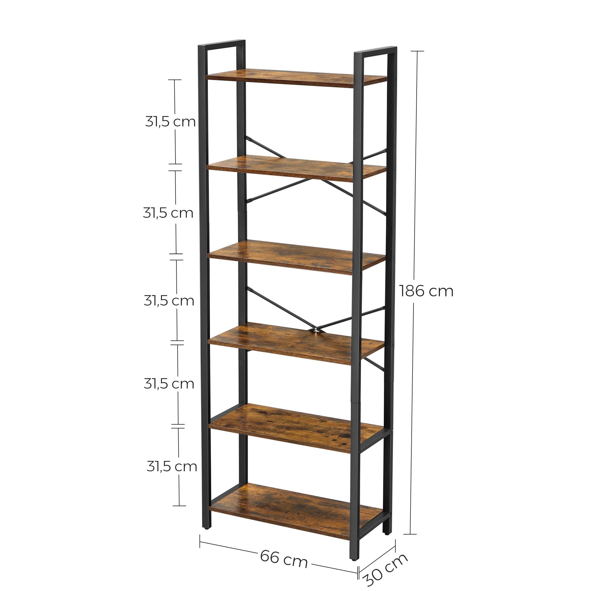 Étagère Haute à 6 Niveaux, bibliothèque avec Cadre en Acier