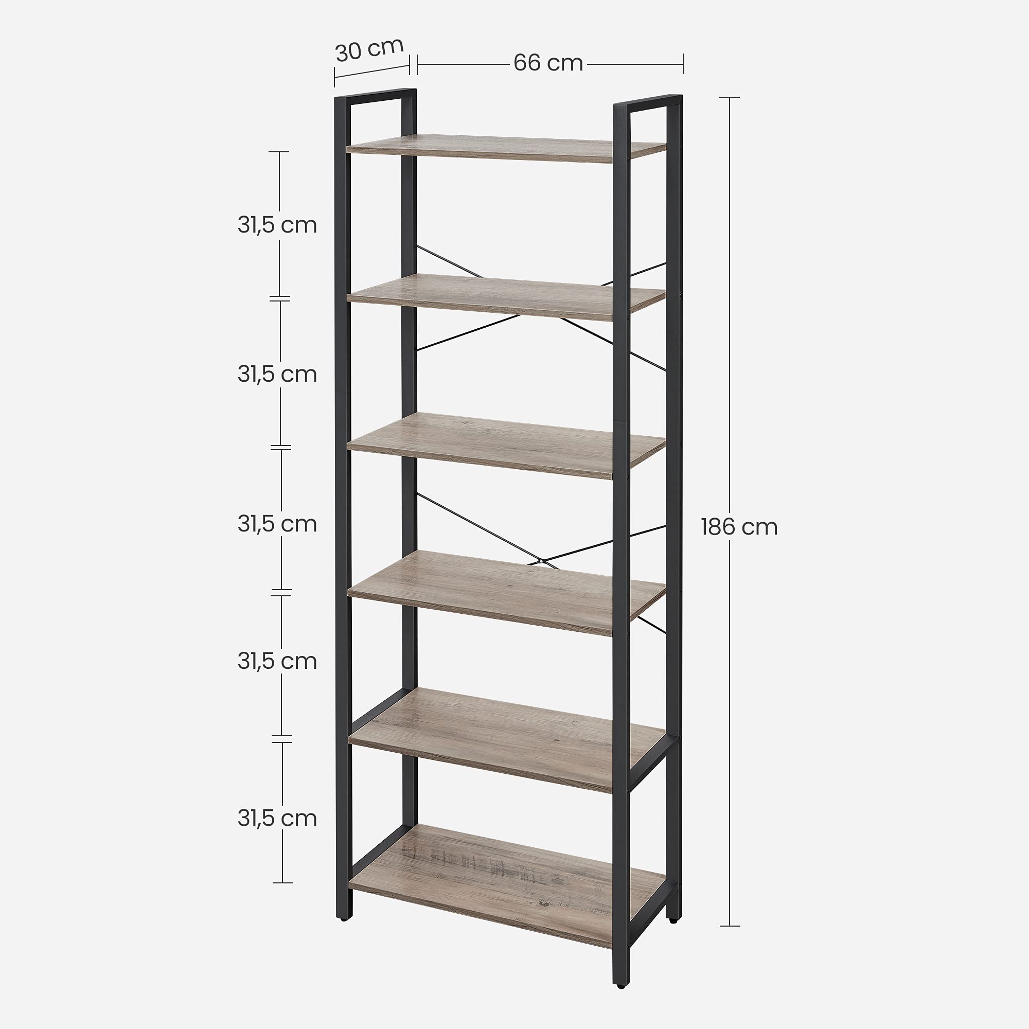 Étagère Haute à 6 Niveaux, bibliothèque avec Cadre en Acier