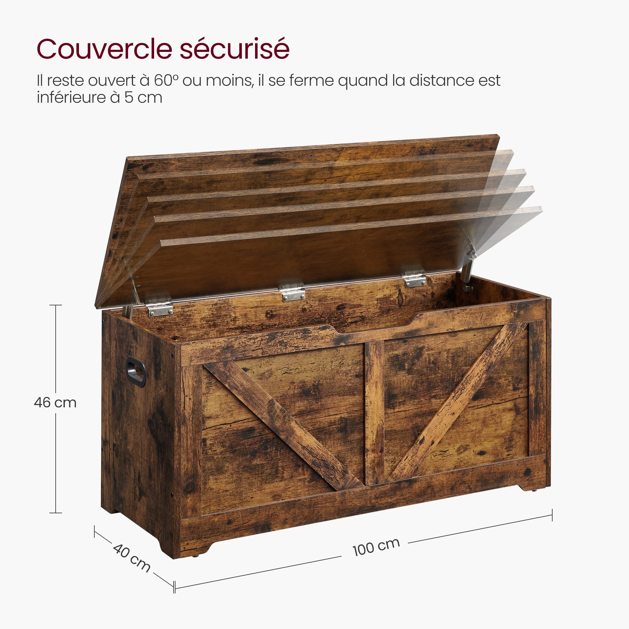 Coffre de Rangement, Banc Chaussures, Meuble Entrée, avec 2 Charnières de Sécurité