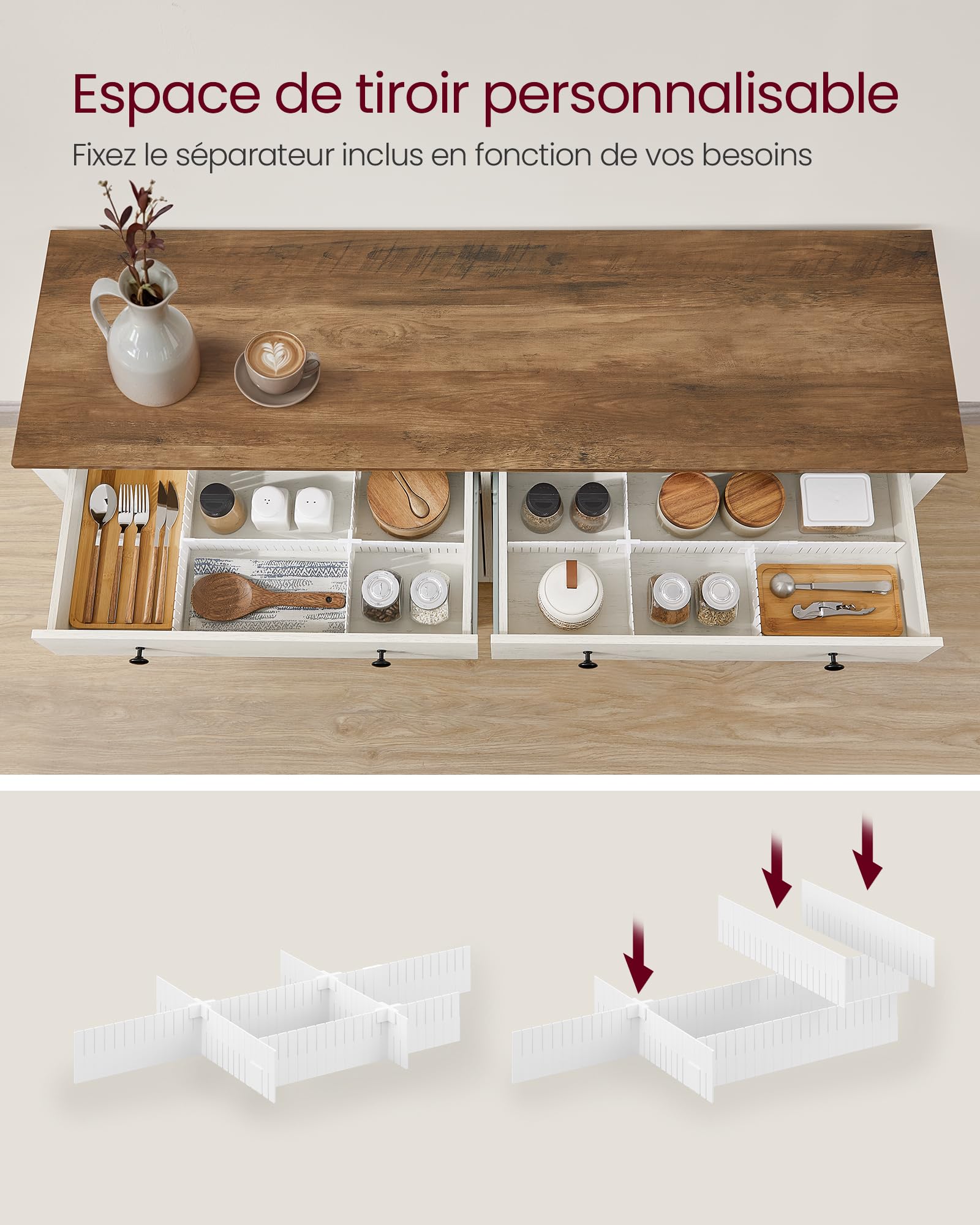 Buffet, Meuble de Rangement avec Tiroir, Meuble de Cuisine, avec Portes, Étagère Réglable