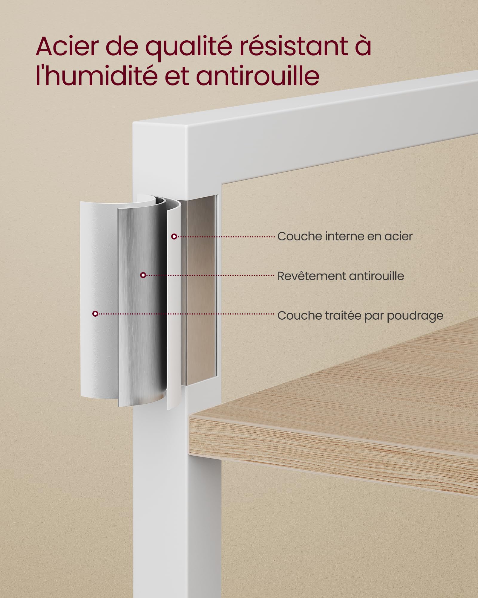 Étagère Haute à 6 Niveaux, bibliothèque avec Cadre en Acier